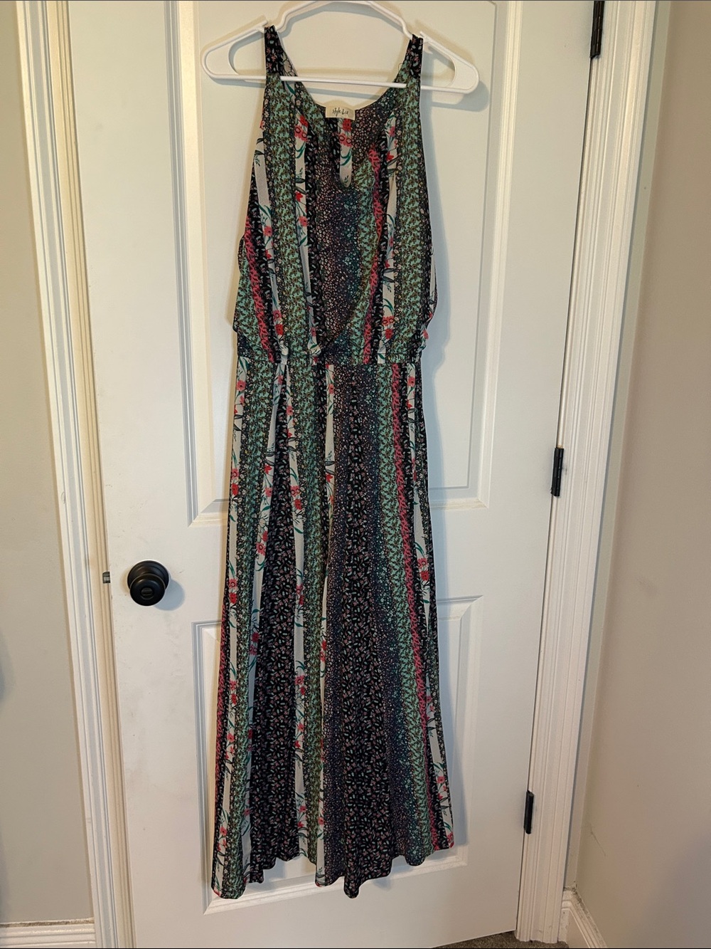 Style & Co. Green and Pink Striped Floral Maxi Dress